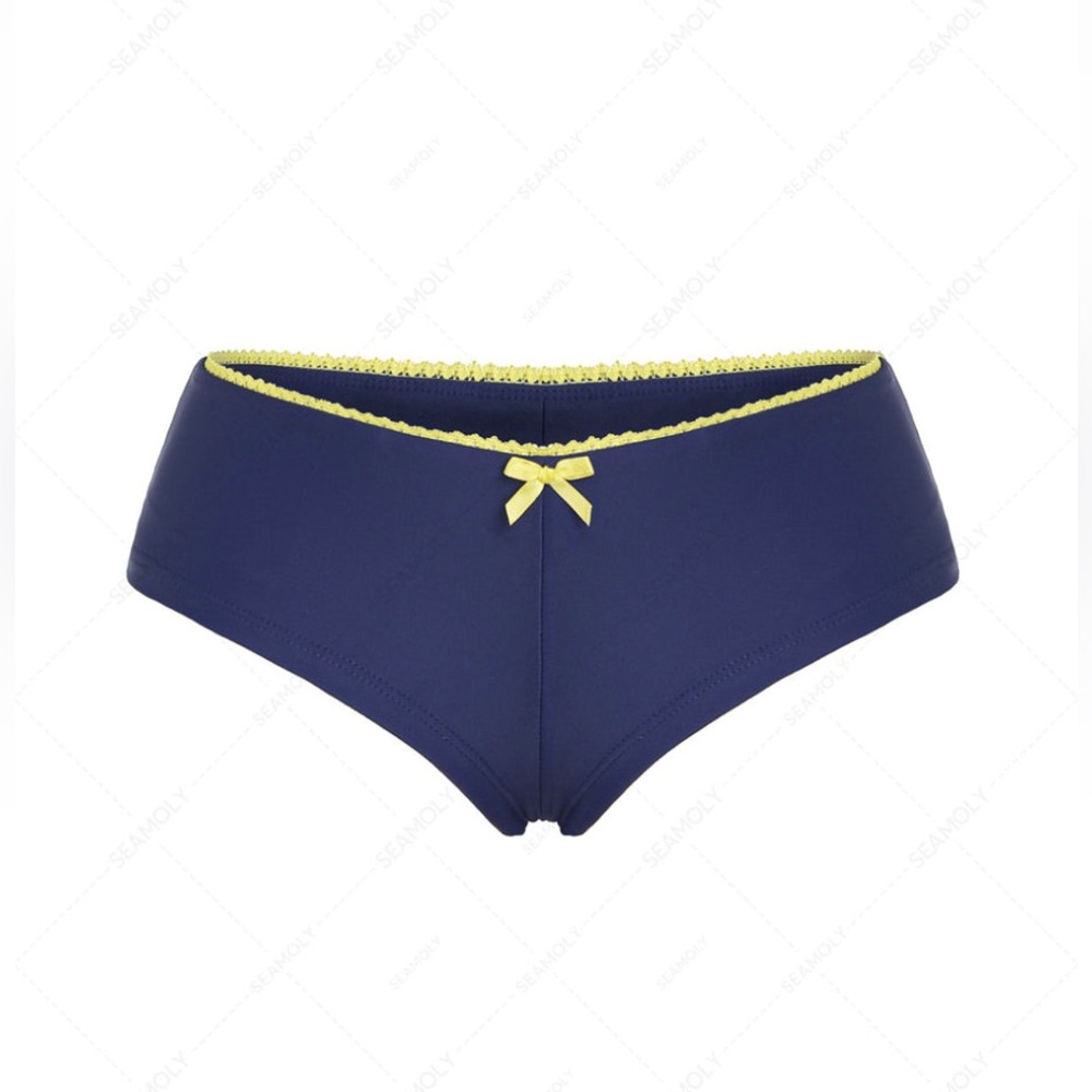 DEEP BLUE LACE BOWKNOT LOW RISE BEACH BOTTOM BIKINI BOYSHORTS (never worn)